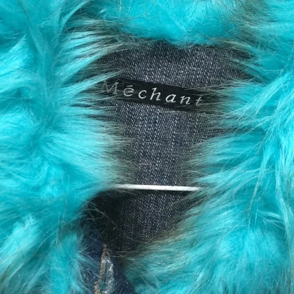 NWOT Jean jacket with aqua fur - Picture 2 of 6